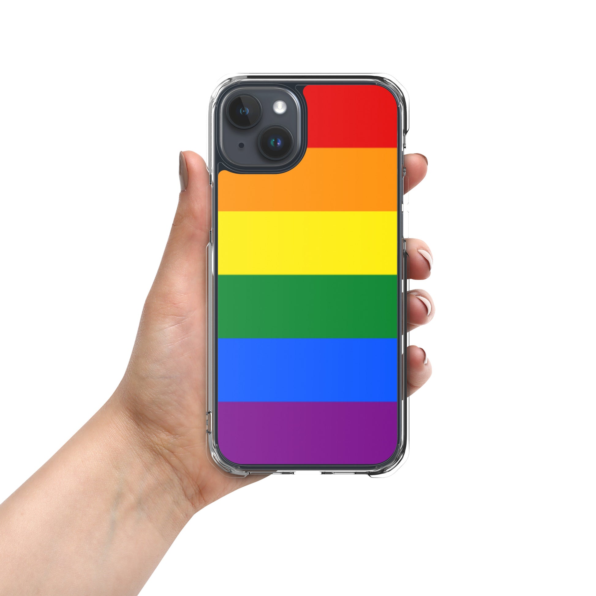 LGBTQ Pride Flag Apple iPhone Case iPhone 15 Plus Pride clear-case-for-iphone-iphone-15-plus-case-on-phone-674cde21be5f0