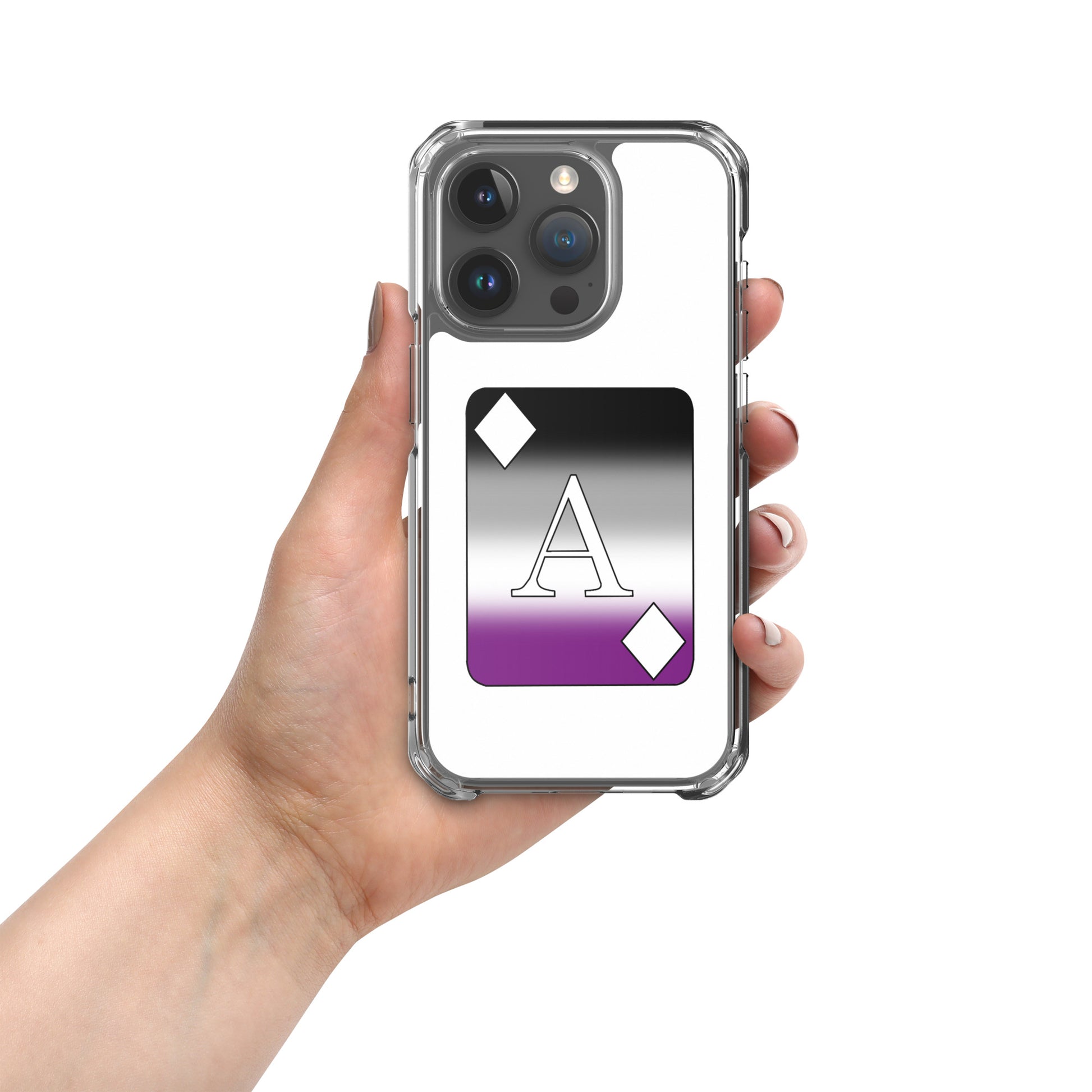 Asexual Ace Pride Ace Card Apple iPhone Cell Phone Case iPhone 15 Pro Asexual clear-case-for-iphone-iphone-15-pro-case-on-phone-674cd70085102