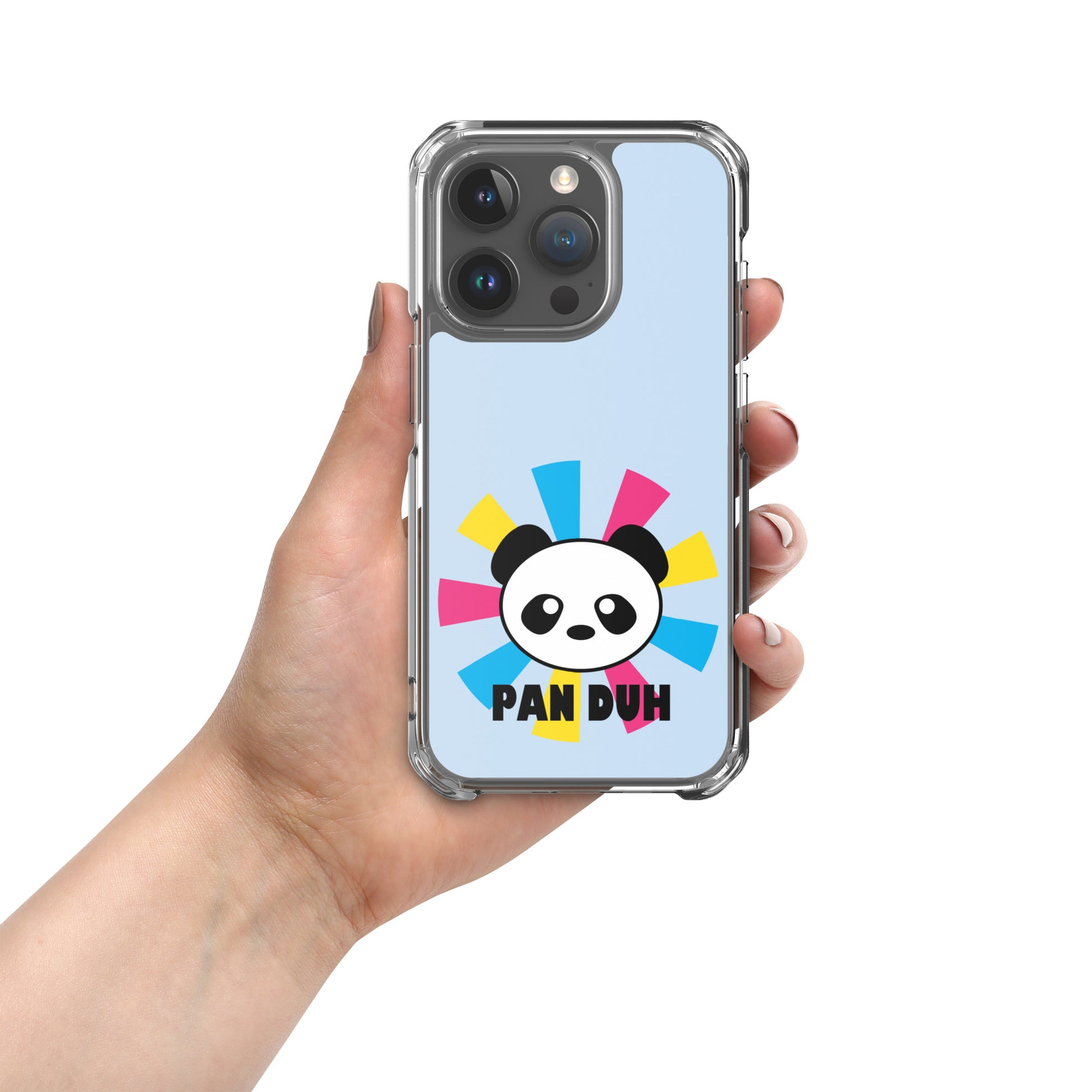 Pansexual Pan Pride Apple iPhone Case - Pan Duh iPhone 15 Pro clear-case-for-iphone-iphone-15-pro-case-on-phone-674cd99b01281