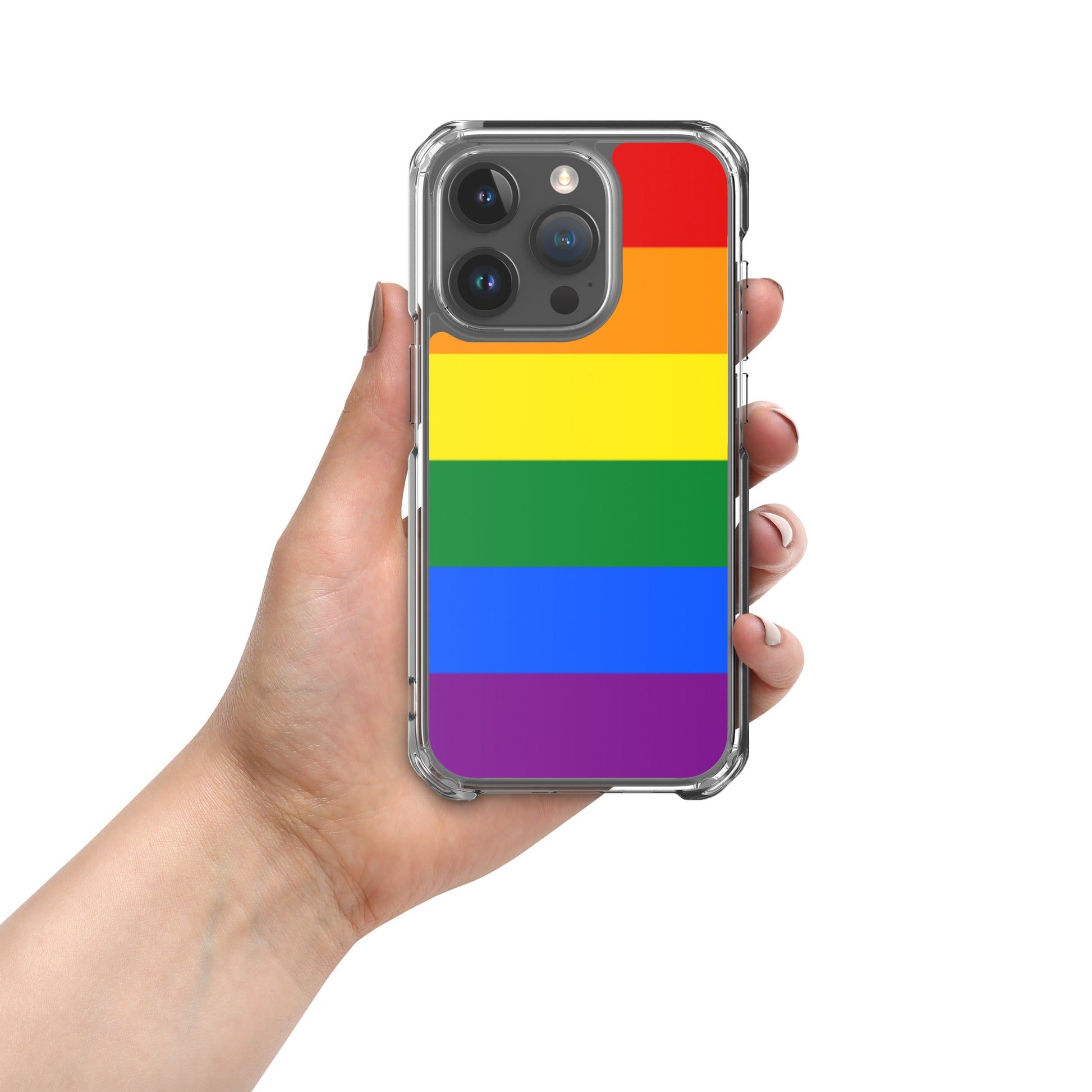 LGBTQ Pride Flag Apple iPhone Case iPhone 15 Pro Pride clear-case-for-iphone-iphone-15-pro-case-on-phone-674cde21be750