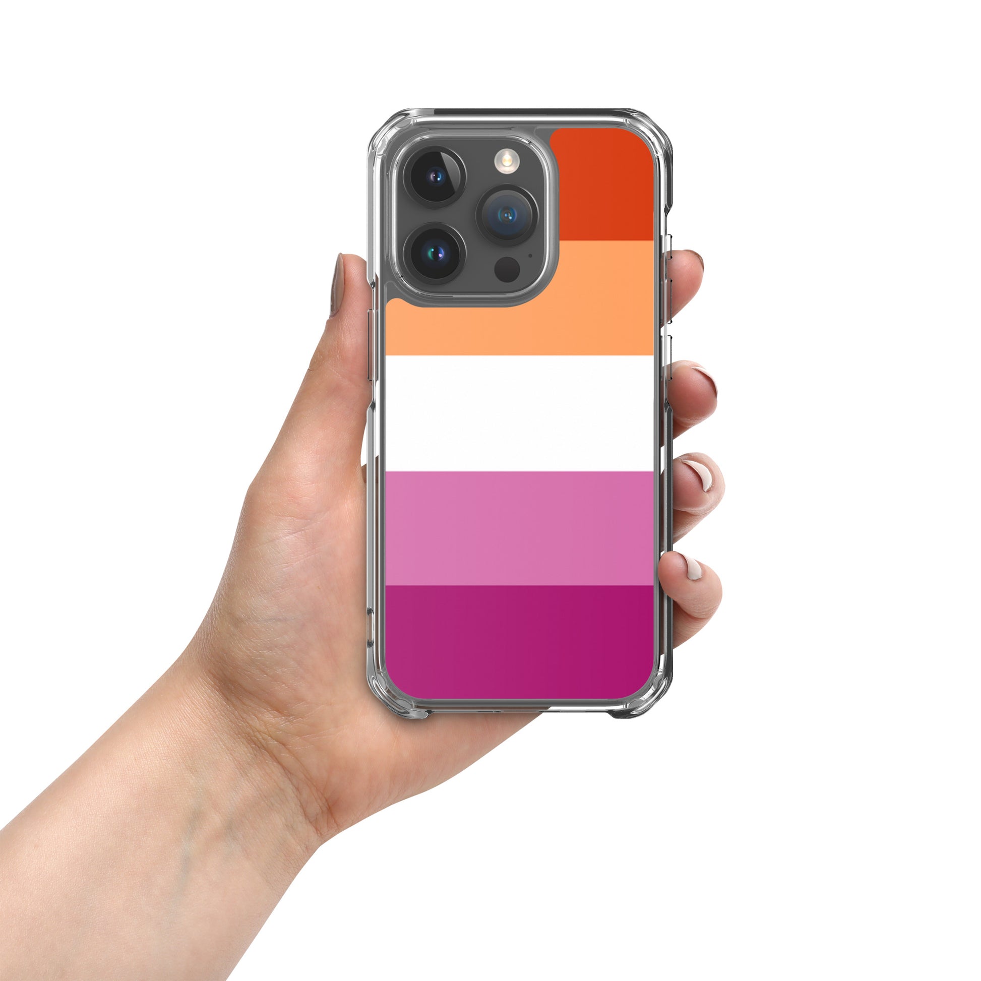 Lesbian Pride Flag Apple iPhone Cell Phone Case iPhone 15 Pro Lesbian clear-case-for-iphone-iphone-15-pro-case-on-phone-674ce197415a9