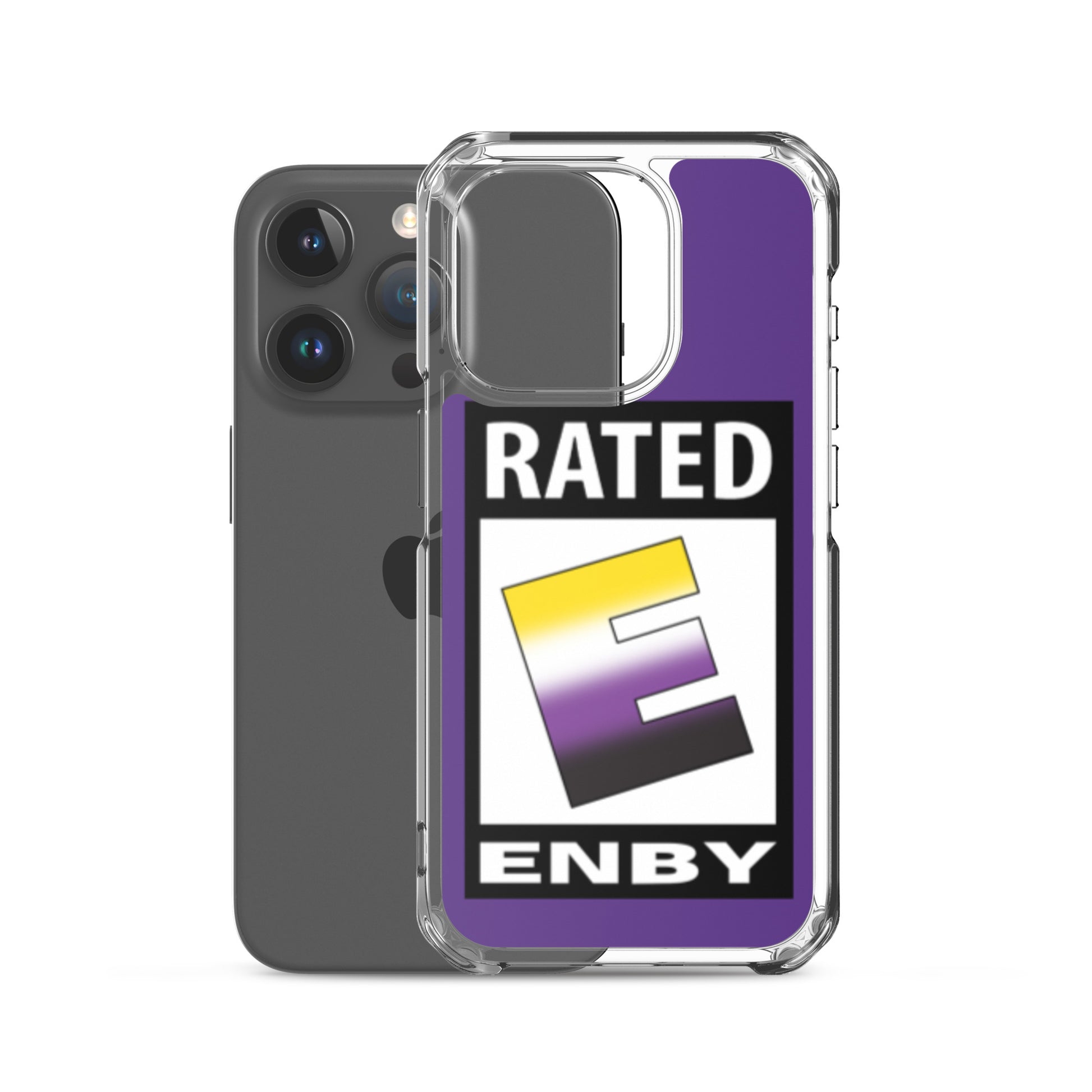 Nonbinary Enby Pride Apple iPhone Cell Phone Case - Rated E for Enby clear-case-for-iphone-iphone-15-pro-case-with-phone-66f83abec6e9b