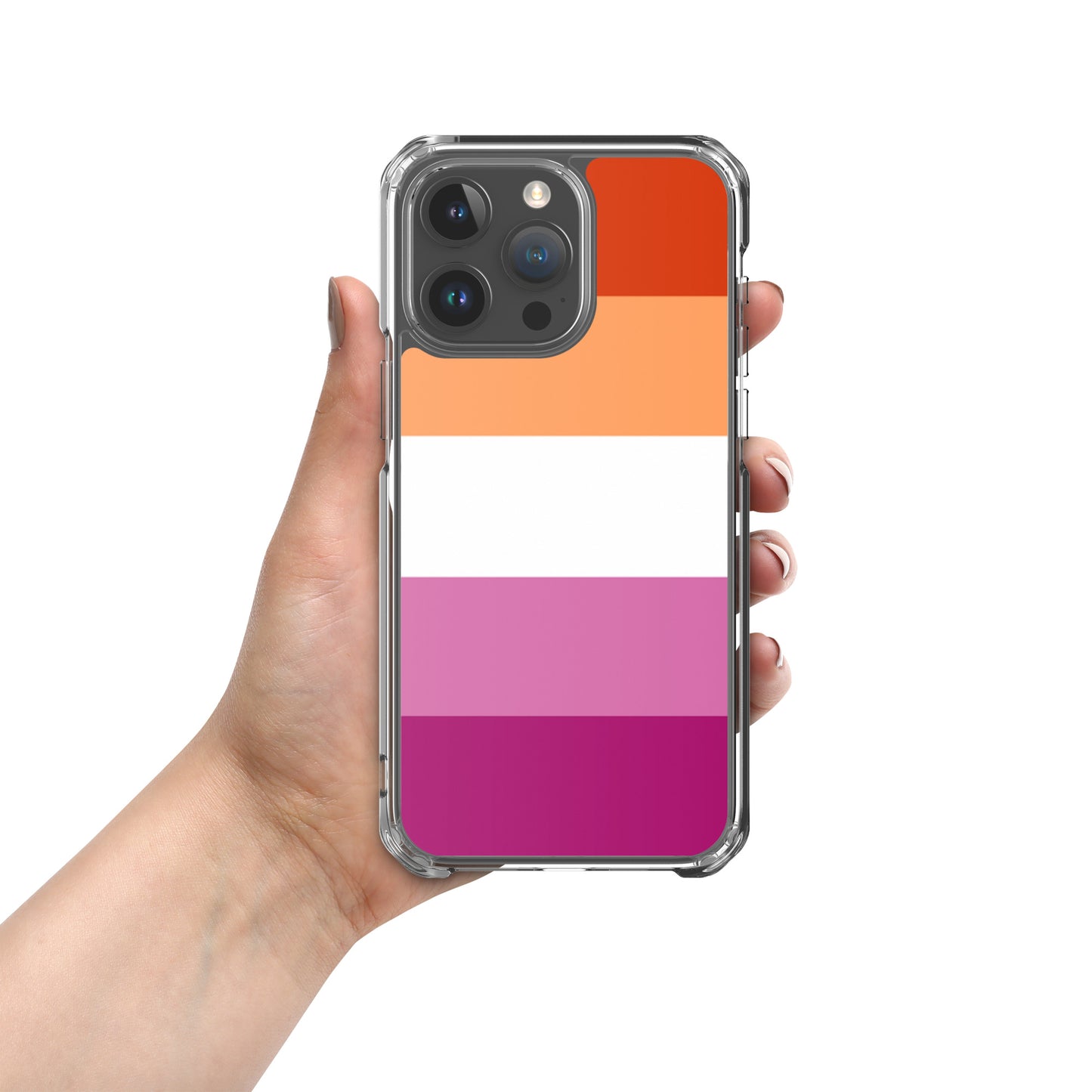 Lesbian Pride Flag Apple iPhone Cell Phone Case iPhone 15 Pro Max Lesbian clear-case-for-iphone-iphone-15-pro-max-case-on-phone-674ce19741523