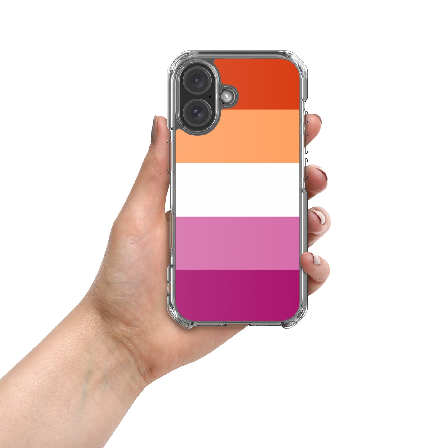 Lesbian Pride Flag Apple iPhone Cell Phone Case iPhone 16 Lesbian clear-case-for-iphone-iphone-16-case-on-phone-674ce197417e3