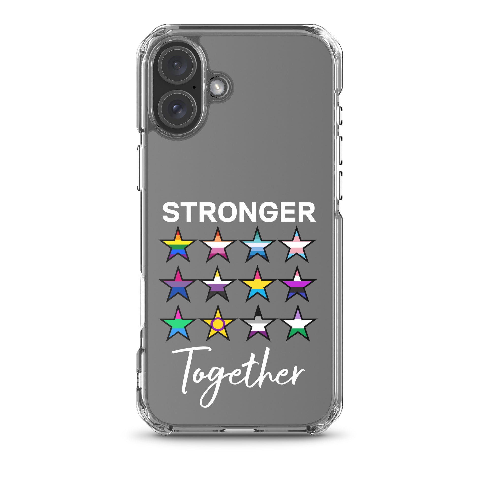 LGBTQ Pride Apple iPhone Case - Stronger Together iPhone 16 Plus Pride clear-case-for-iphone-iphone-16-plus-case-on-phone-66f83be6119e8