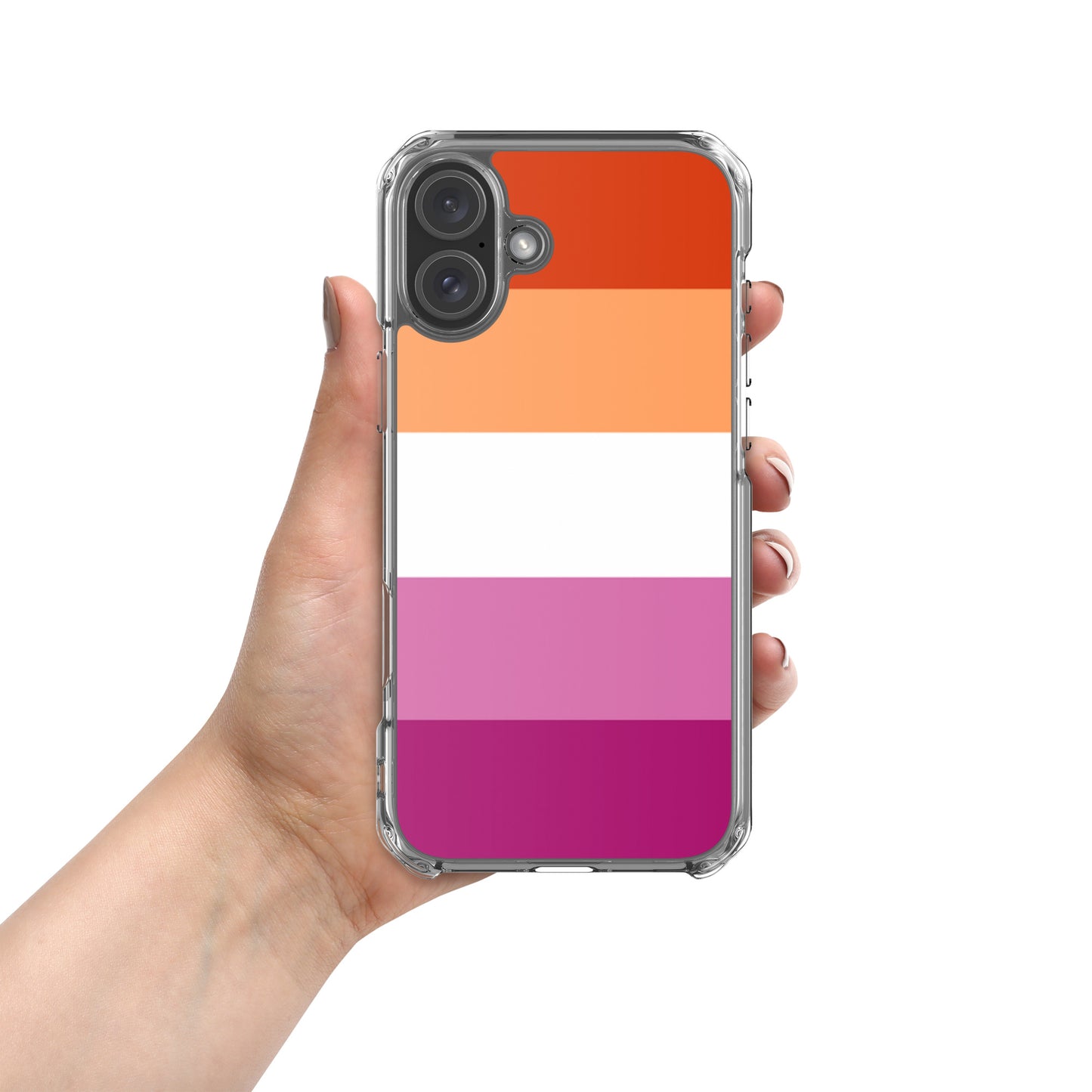 Lesbian Pride Flag Apple iPhone Cell Phone Case iPhone 16 Plus Lesbian clear-case-for-iphone-iphone-16-plus-case-on-phone-674ce197416ae