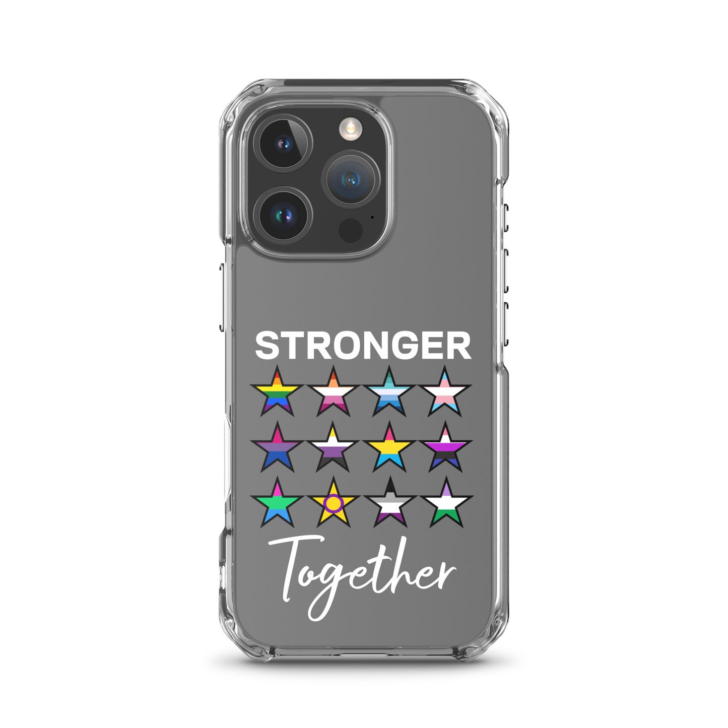 LGBTQ Pride Apple iPhone Case - Stronger Together iPhone 16 Pro Pride clear-case-for-iphone-iphone-16-pro-case-on-phone-66f83be611d0e