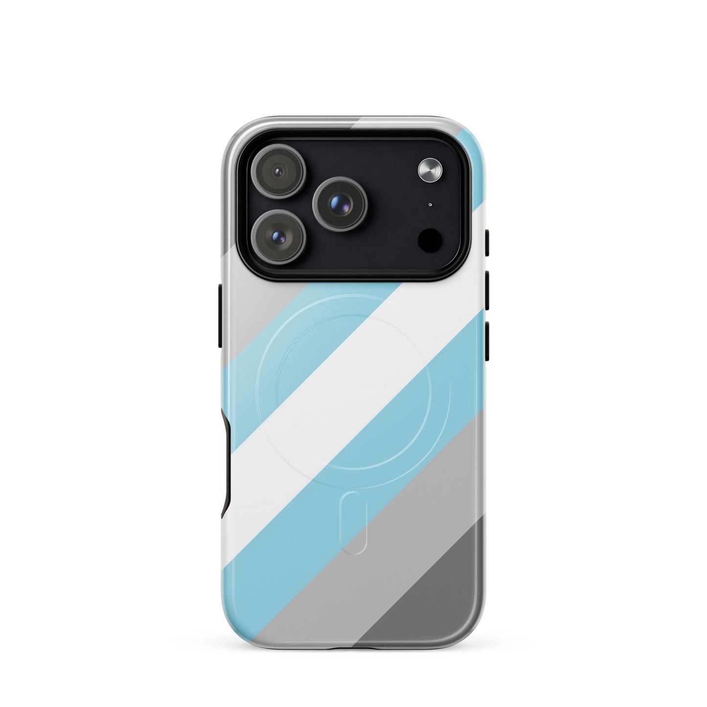 apple iphone 17 pro magsafe phone case with demiboy pride flag design on white background