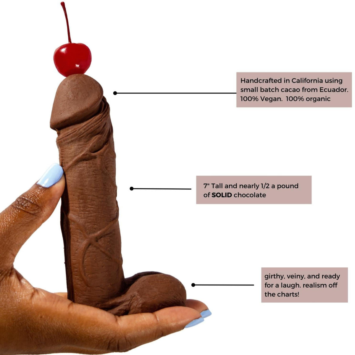 details of a chocolate penis gag gift