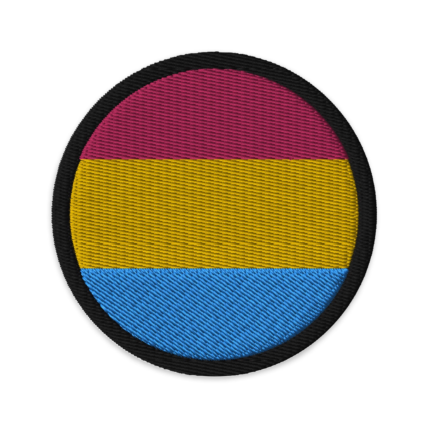 Pansexual Pan Pride Circle Embroidered Patch Pansexual embroidered-patches-black-circular-3-in-front-66c0f334ae36a