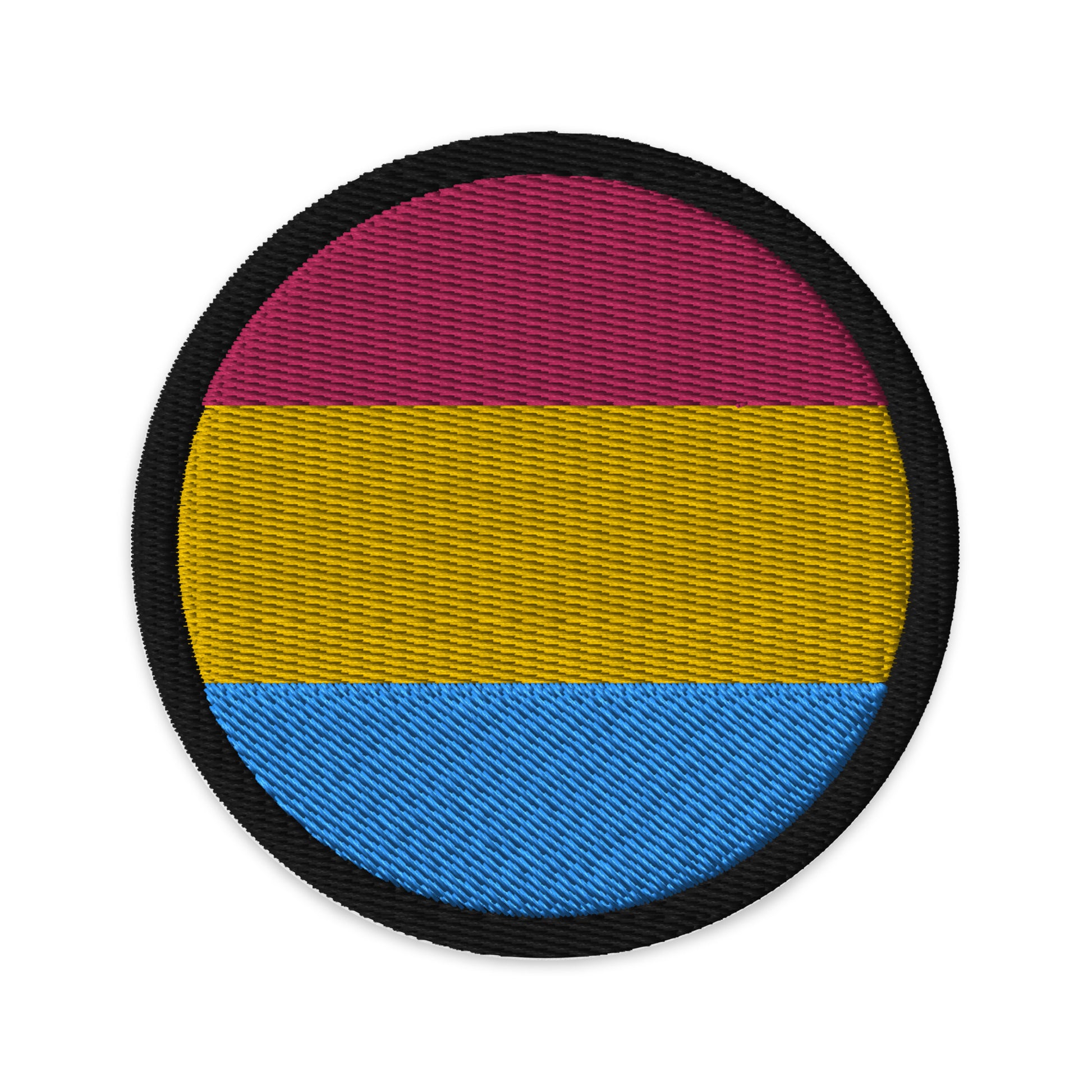 Pansexual Pan Pride Circle Embroidered Patch Pansexual embroidered-patches-black-circular-3-in-front-66c0f334ae36a