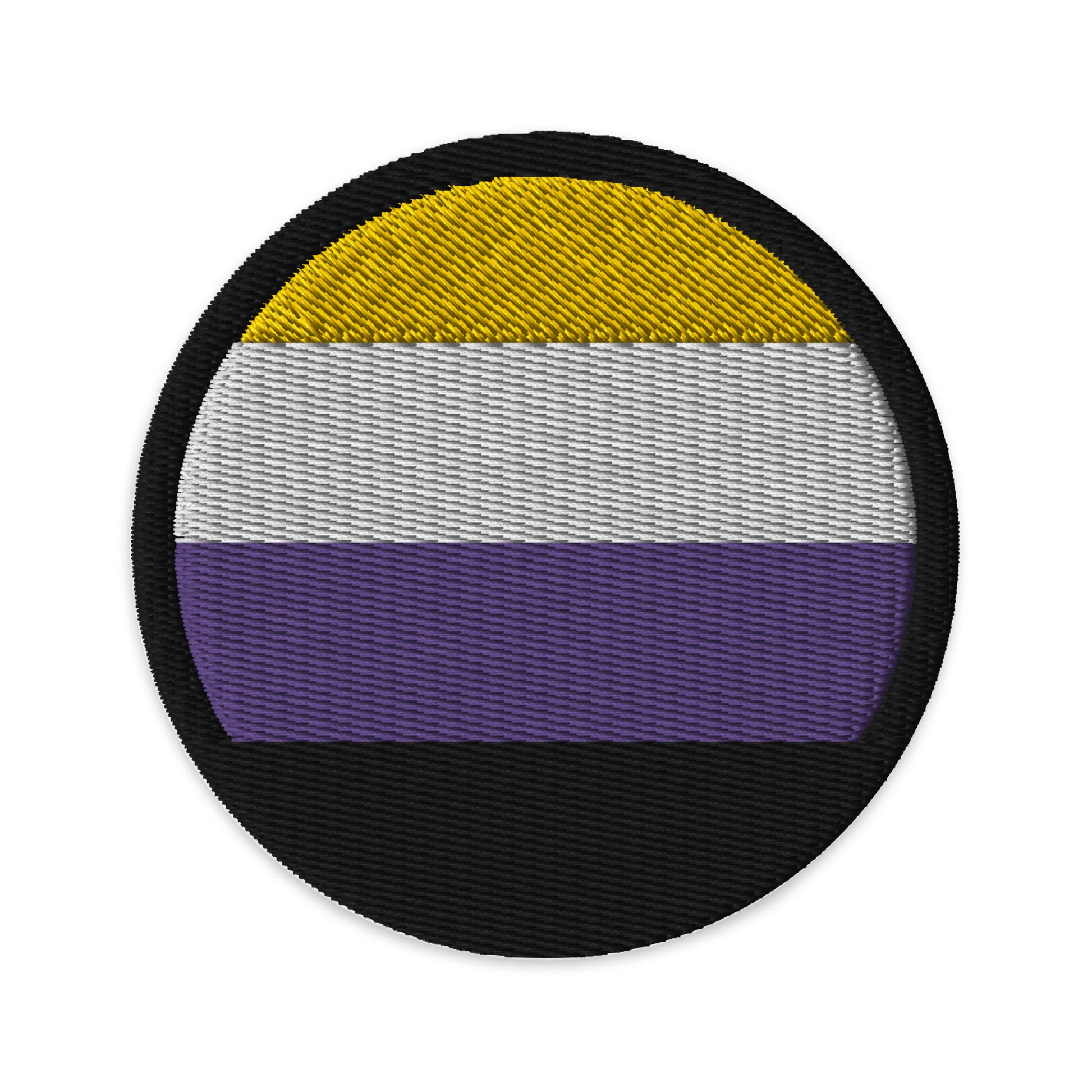 Nonbinary Enby Pride Circle Embroidered Patch Nonbinary embroidered-patches-black-circular-3-in-front-66c0f77c4f085