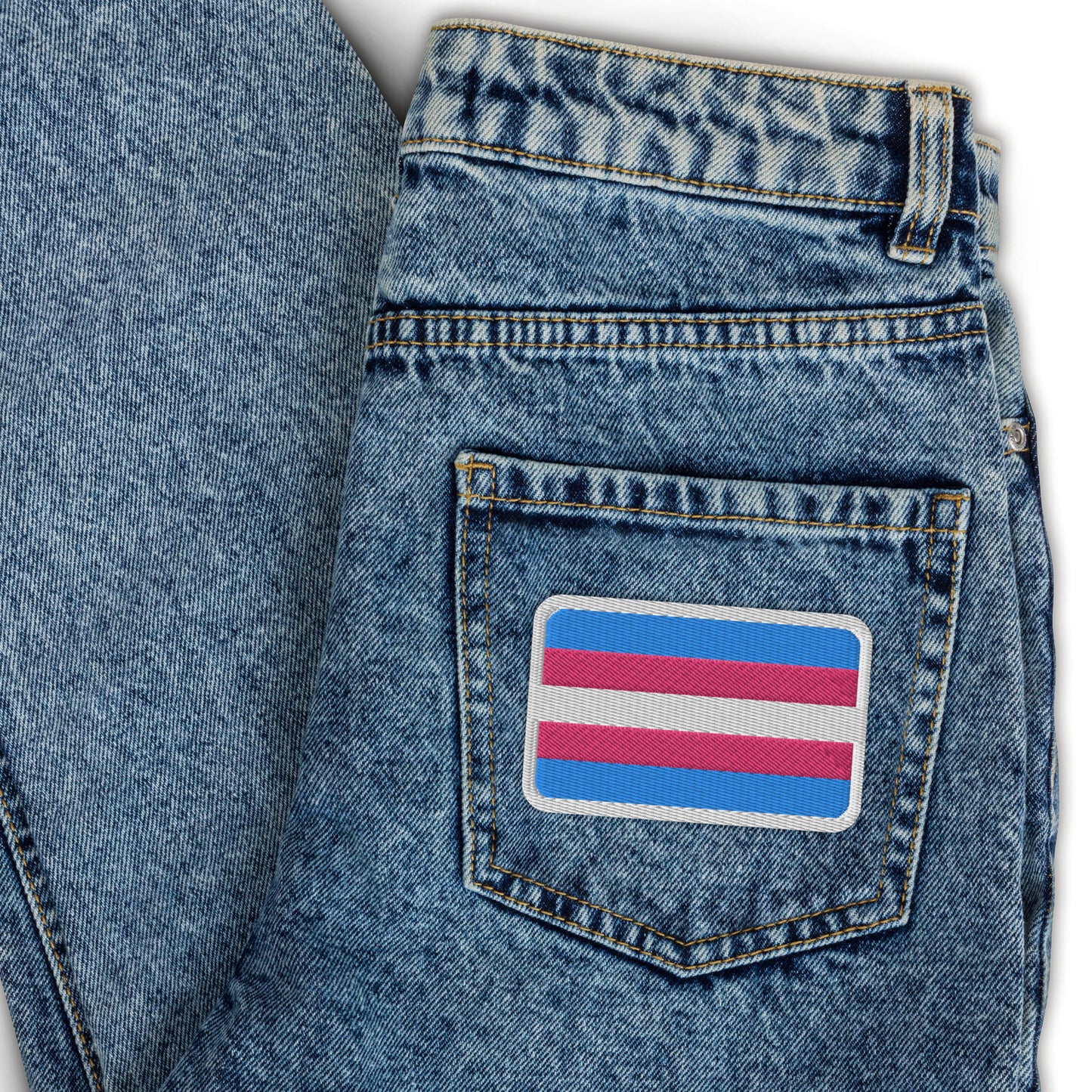 Transgender Trans Pride Flag Embroidered Patch embroidered-patches-white-rectangle-3.5x2.25-front-66c10e147cf43