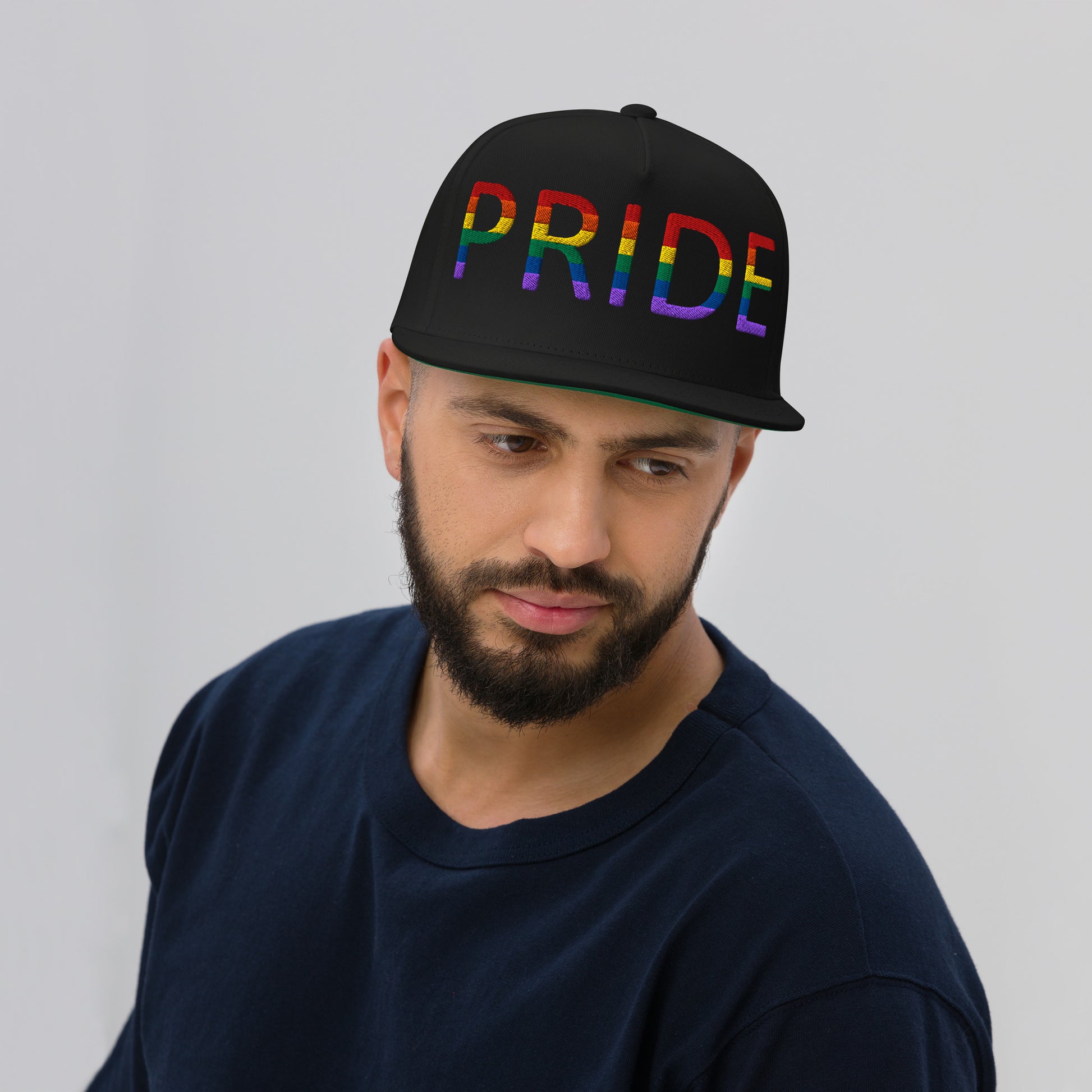 LGBTQ Pride Embroidered Snapback Baseball Cap flat-bill-cap-black-front-676a0f06e00cb