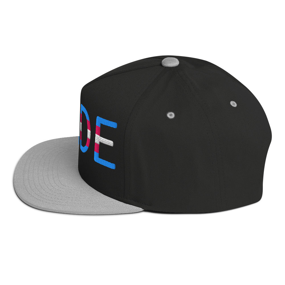 Transgender Trans Pride Embroidered Snapback Baseball Cap flat-bill-cap-black-grey-left-side-676a09d41ddfc