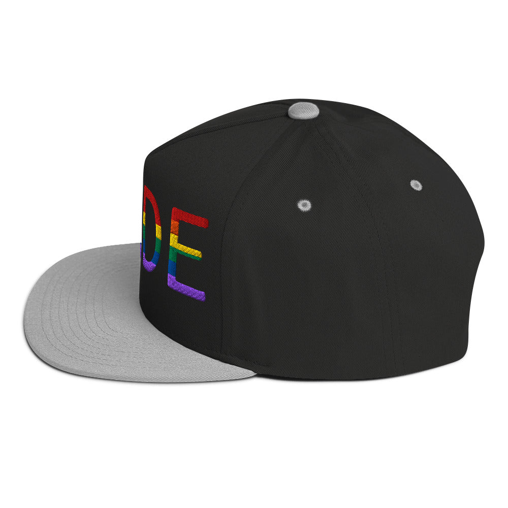 LGBTQ Pride Embroidered Snapback Baseball Cap flat-bill-cap-black-grey-left-side-676a0f06e0ab9