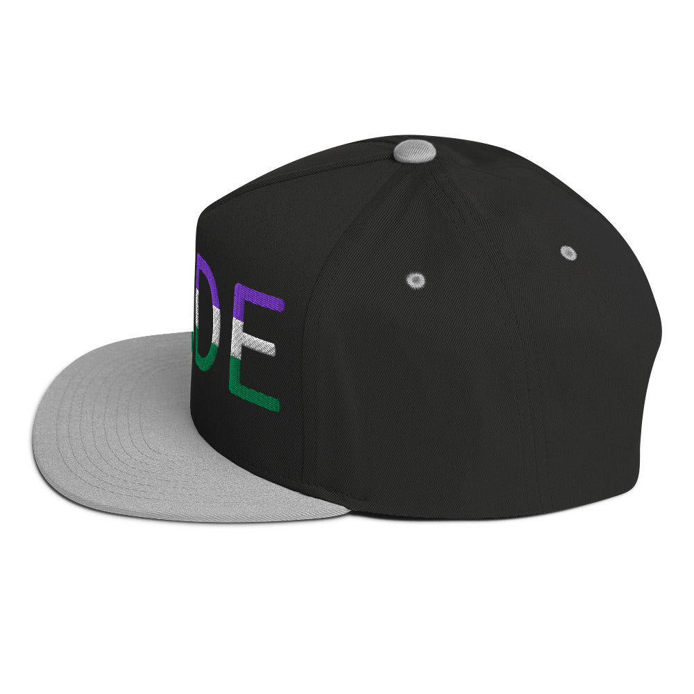 Genderqueer Pride Embroidered Snapback Baseball Cap flat-bill-cap-black-grey-left-side-676a107cdcd79