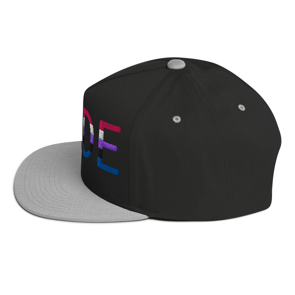 Genderfluid Pride Embroidered Snapback Baseball Cap flat-bill-cap-black-grey-left-side-676a10ffec51f