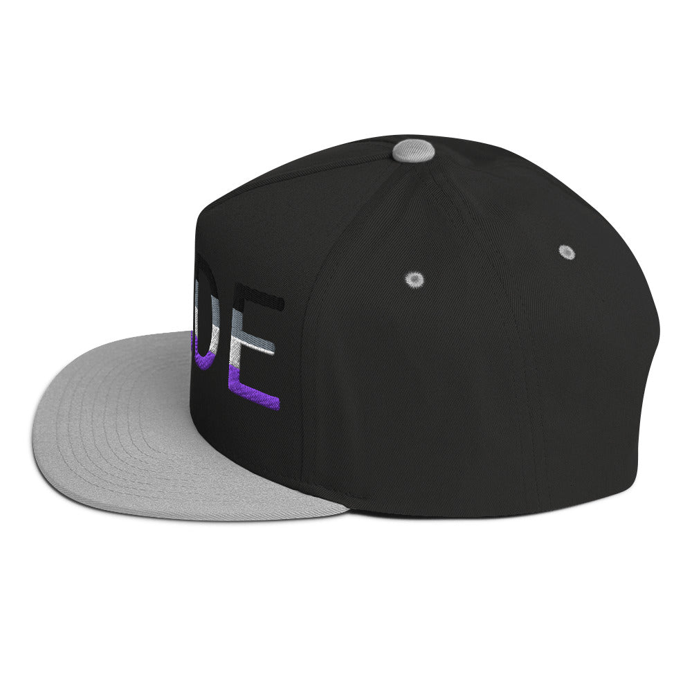 Asexual Ace Pride Embroidered Snapback Baseball Cap flat-bill-cap-black-grey-left-side-676a1190775de