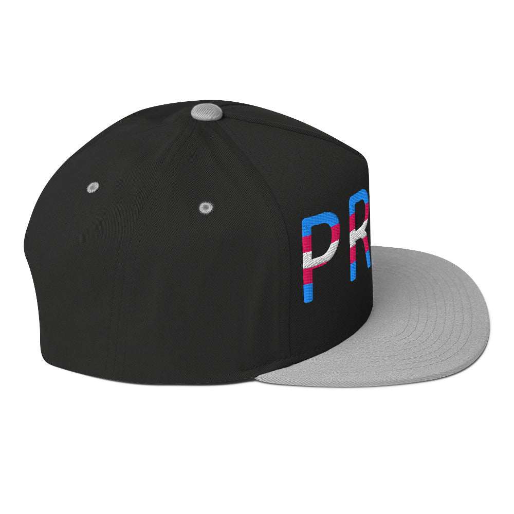 Transgender Trans Pride Embroidered Snapback Baseball Cap flat-bill-cap-black-grey-right-side-676a09d41e07a