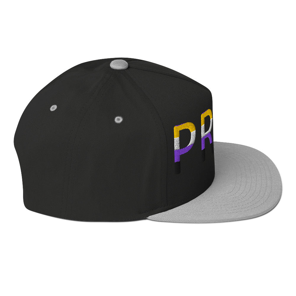 Nonbinary Enby Pride Embroidered Snapback Baseball Cap flat-bill-cap-black-grey-right-side-676a0ffdba778