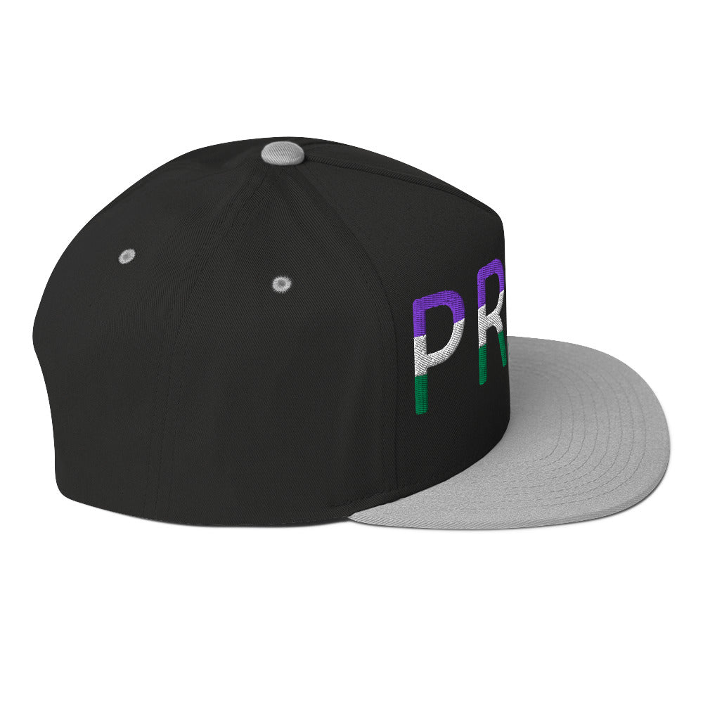 Genderqueer Pride Embroidered Snapback Baseball Cap flat-bill-cap-black-grey-right-side-676a107cdcfd6