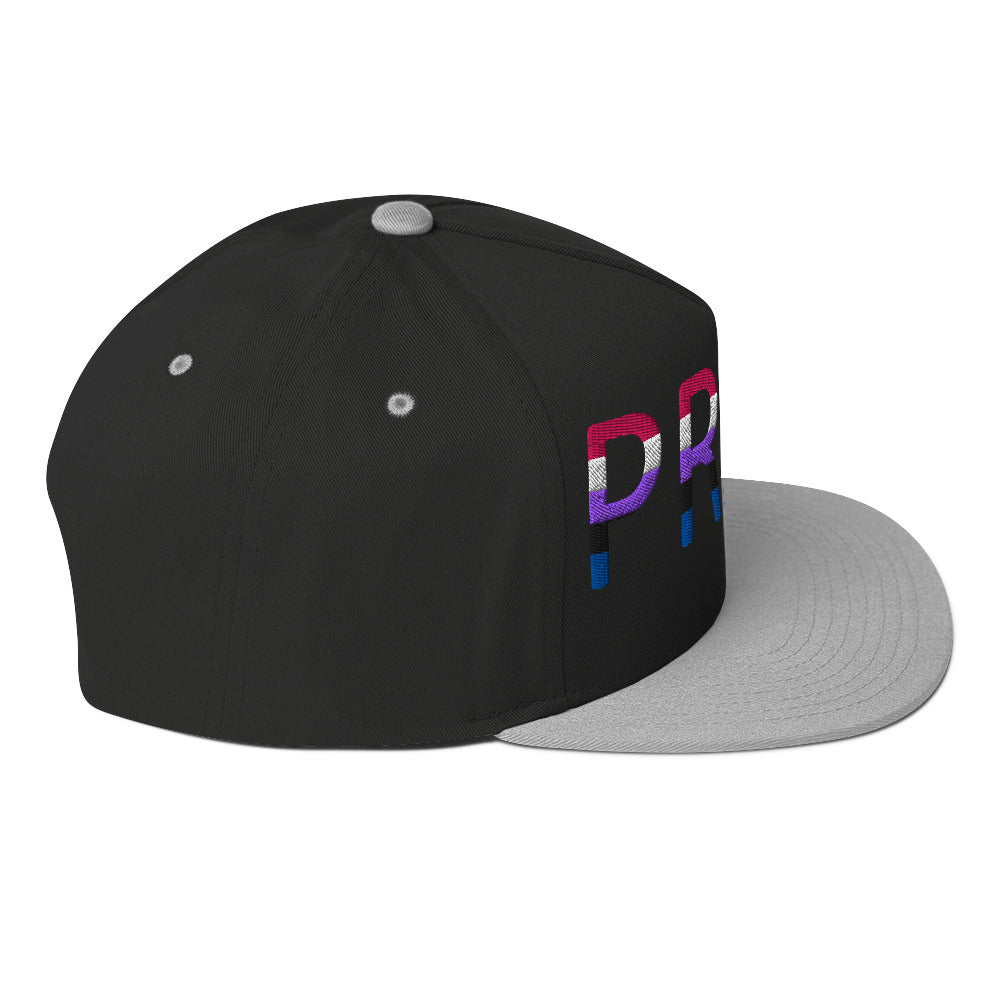 Genderfluid Pride Embroidered Snapback Baseball Cap flat-bill-cap-black-grey-right-side-676a10ffec769