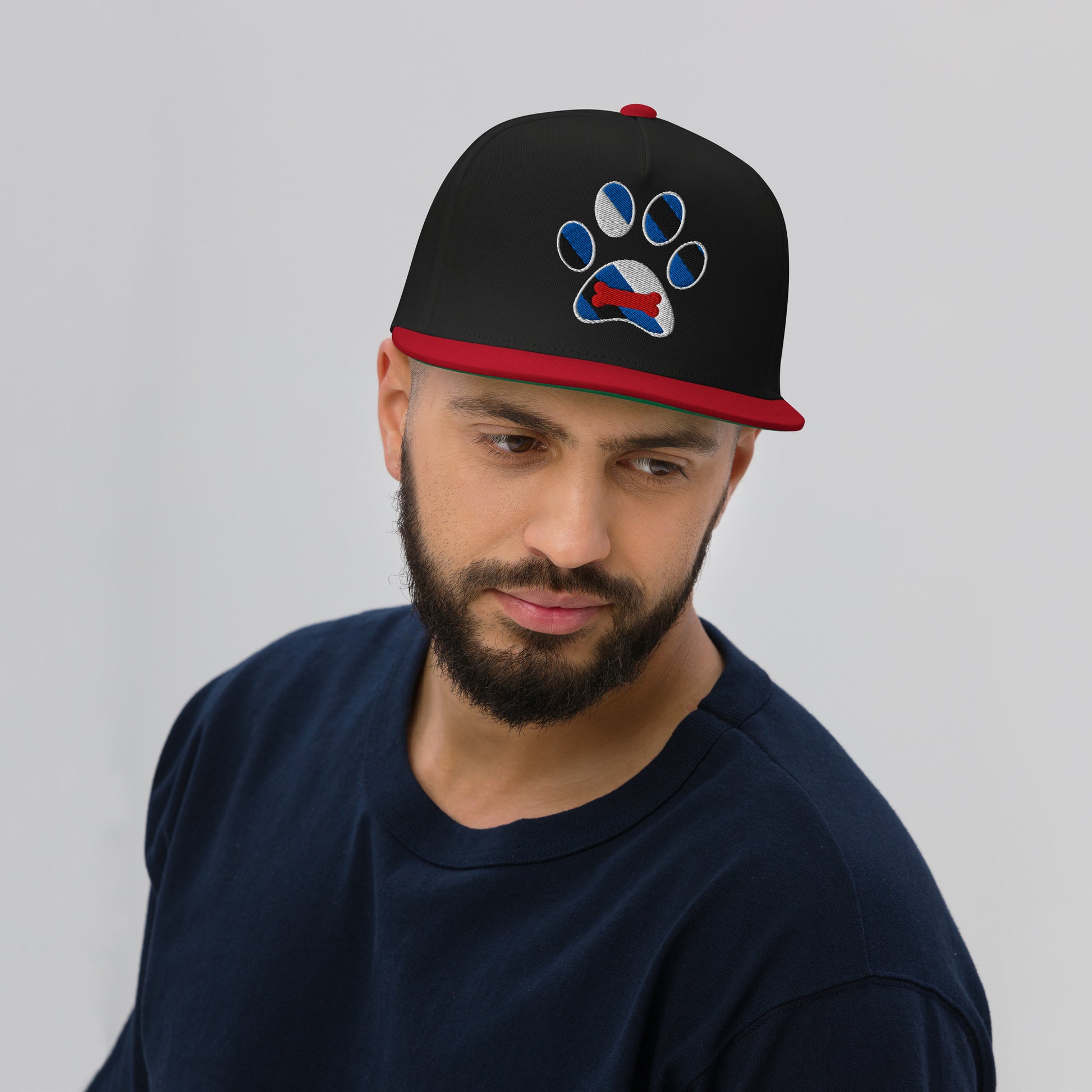 Puppy Pup Play Paw Embroidered Snapback Baseball Cap flat-bill-cap-black-red-front-676a21f51f8fe