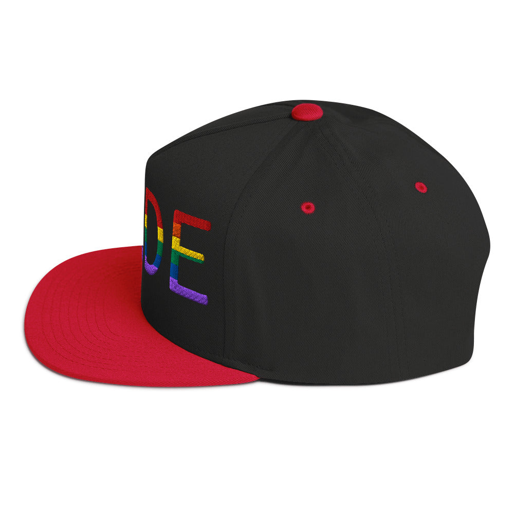 LGBTQ Pride Embroidered Snapback Baseball Cap flat-bill-cap-black-red-left-side-676a0f06e15af