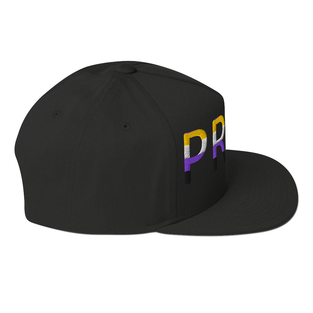 Nonbinary Enby Pride Embroidered Snapback Baseball Cap flat-bill-cap-black-right-side-676a0ffdba209