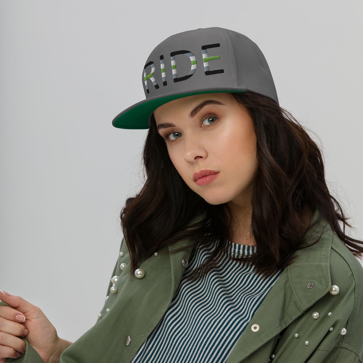 Agender Pride Embroidered Snapback Baseball Cap flat-bill-cap-grey-front-676a12c67af49