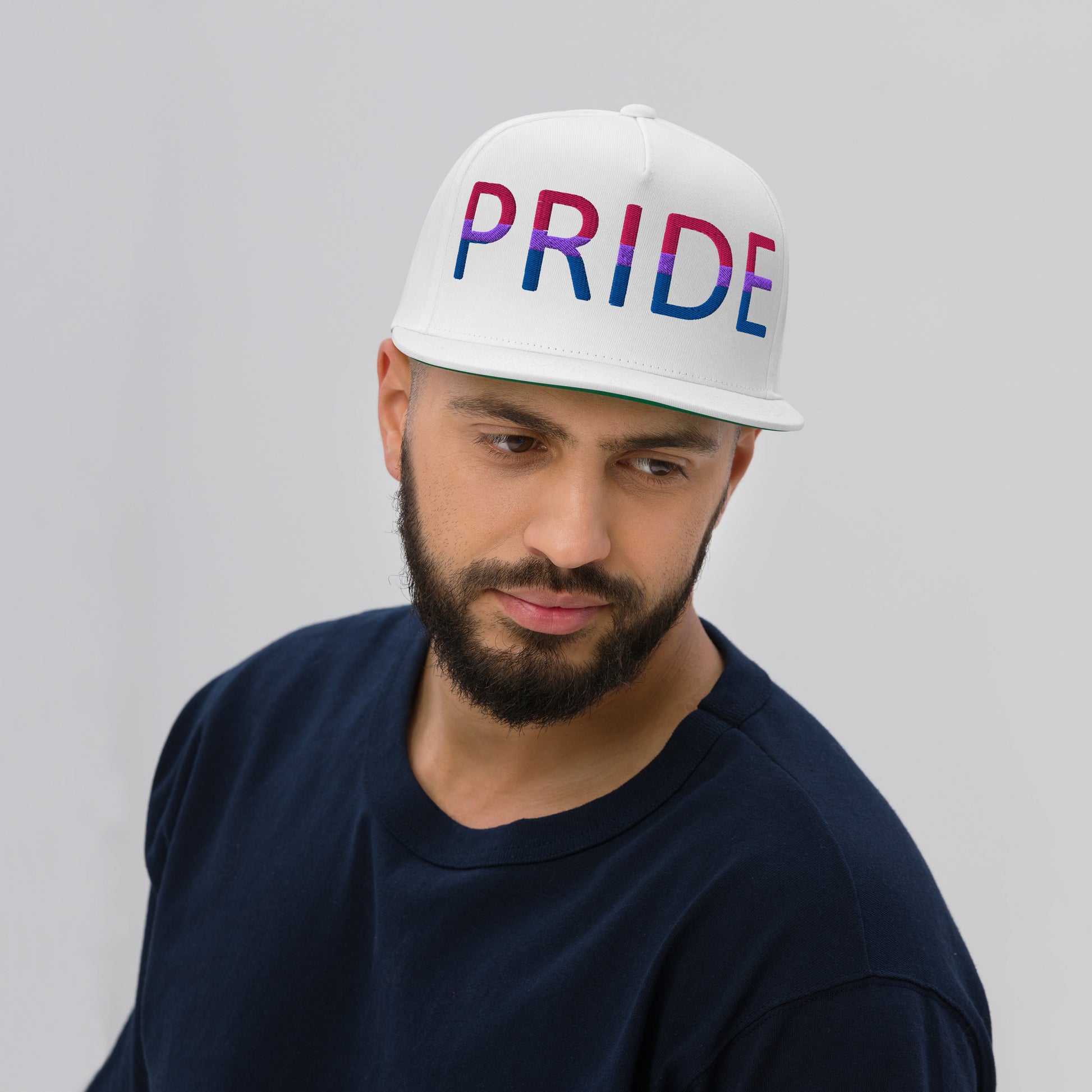 Bisexual Bi Pride Embroidered Snapback Baseball Cap flat-bill-cap-white-front-676a114ea112c