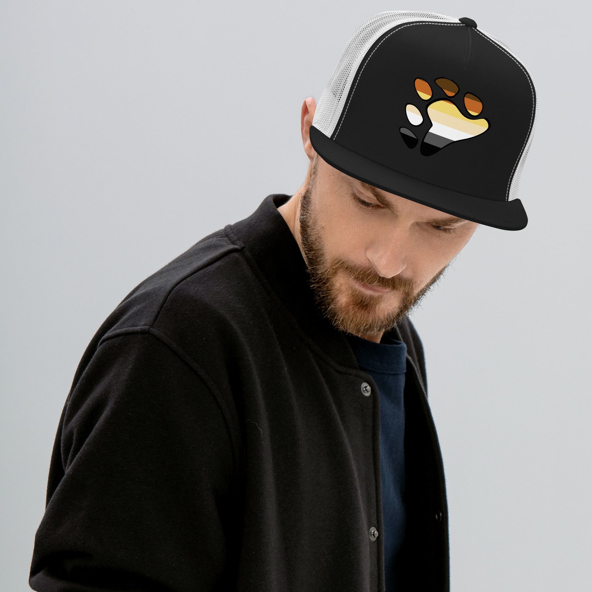 Gay Bear Paw Trucker Cap gay-bear-paw-trucker-cap-hat-cap-black-white-front-lifestyle