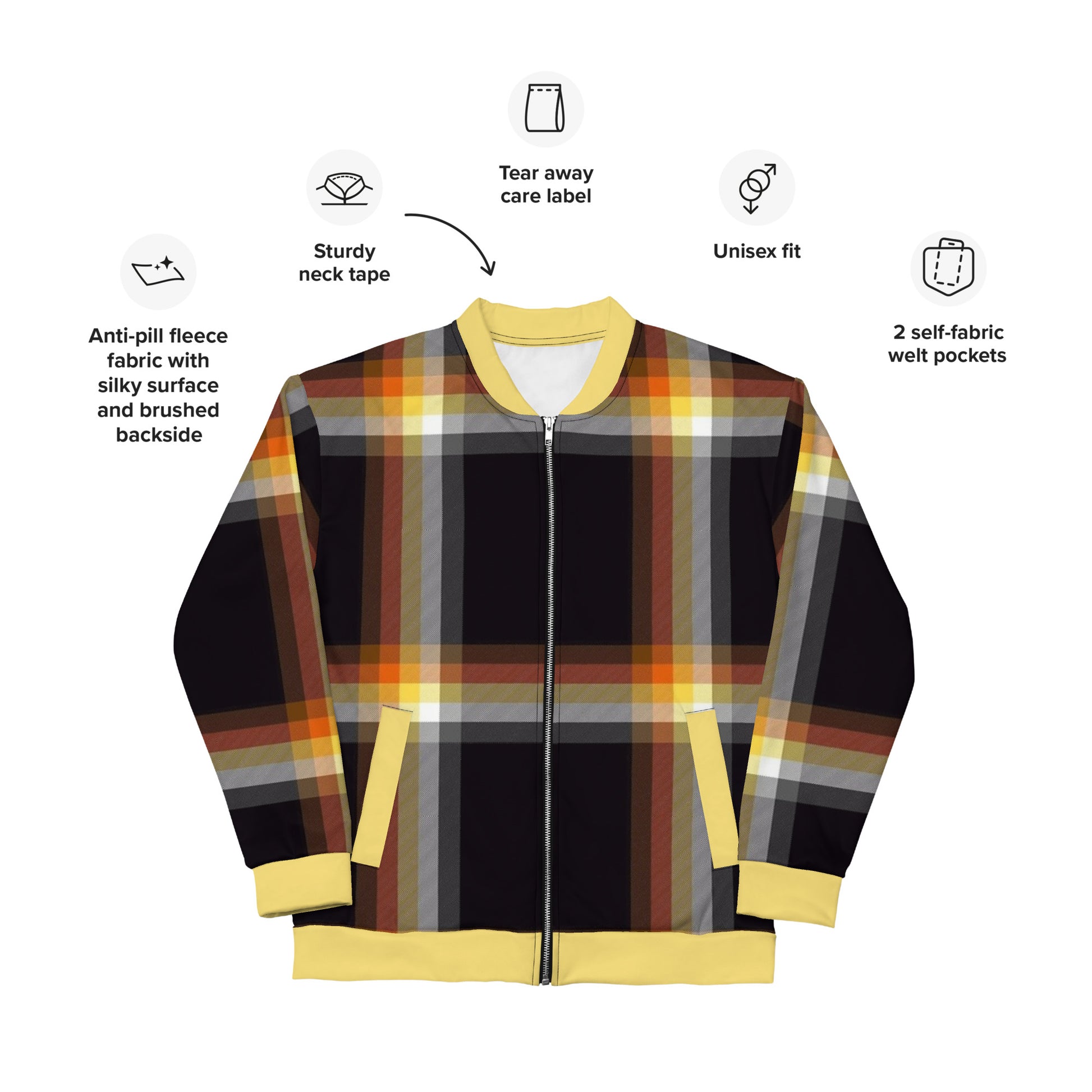 Gay Bear Pride Bomber Jacket/Coat - Plaid gay-bear-pride-bomber-jacket-coat-plaid-unisex-detail