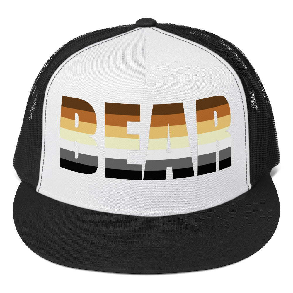 Gay Bear Trucker Cap Black White Black Gay gay-bear-trucker-cap-hat-black-white-black-front