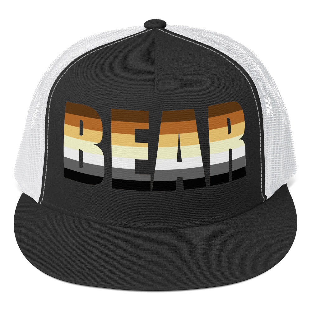 Gay Bear Trucker Cap Black White Gay gay-bear-trucker-cap-hat-black-white-front