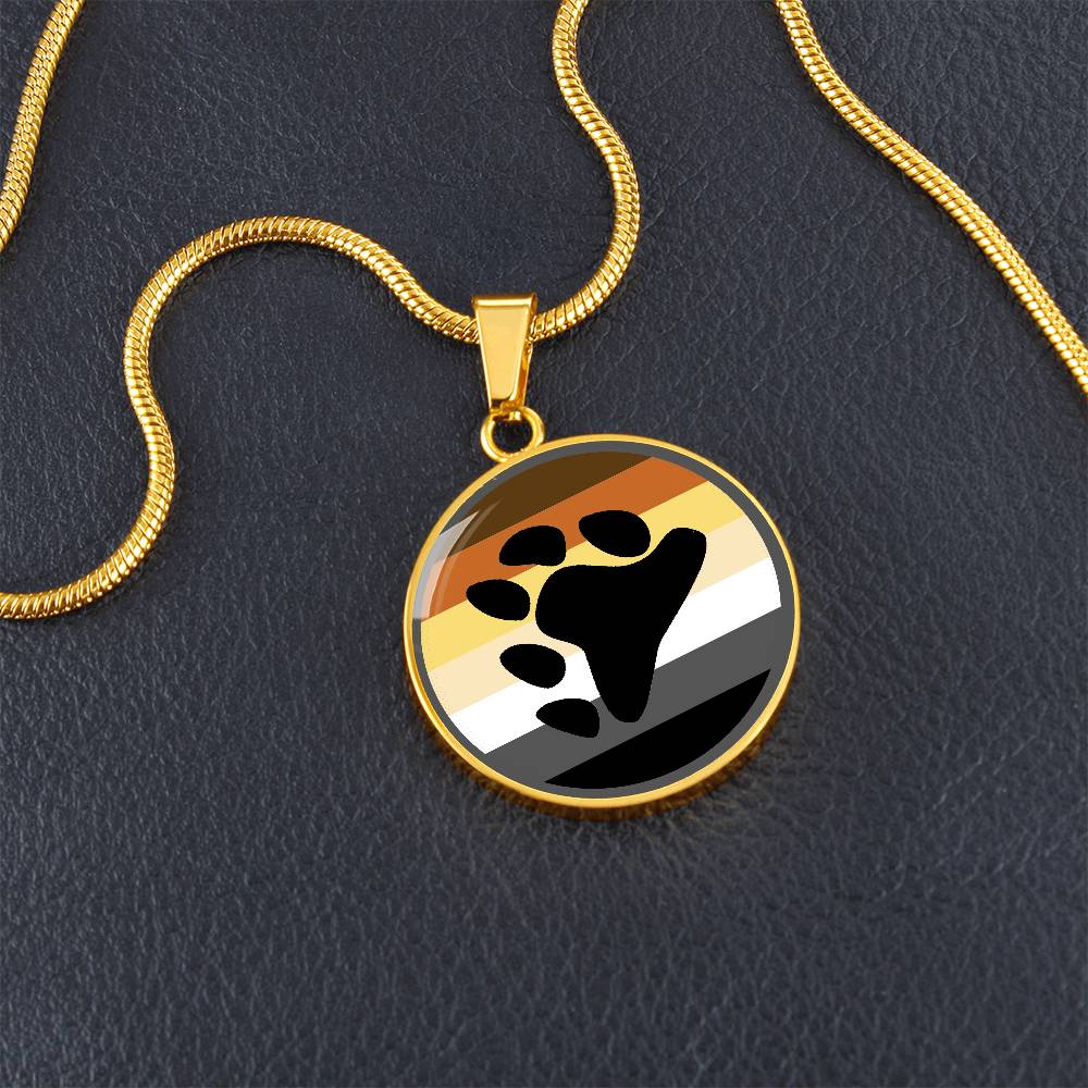 Gay Bear Pride Circle Pendant Necklace gay_bear_pride_pendant_necklace_with_paw_in_gold