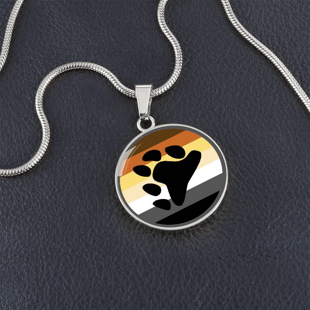 Gay Bear Pride Circle Pendant Necklace gay_bear_pride_pendant_necklace_with_paw_in_silver