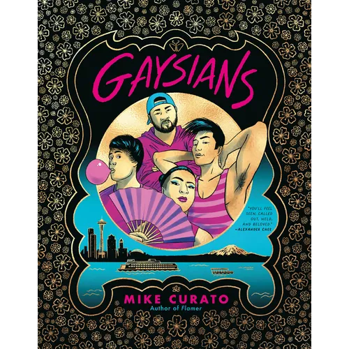 Book cover of 'Gaysians' with a stylized illustration of four people and a city skyline.