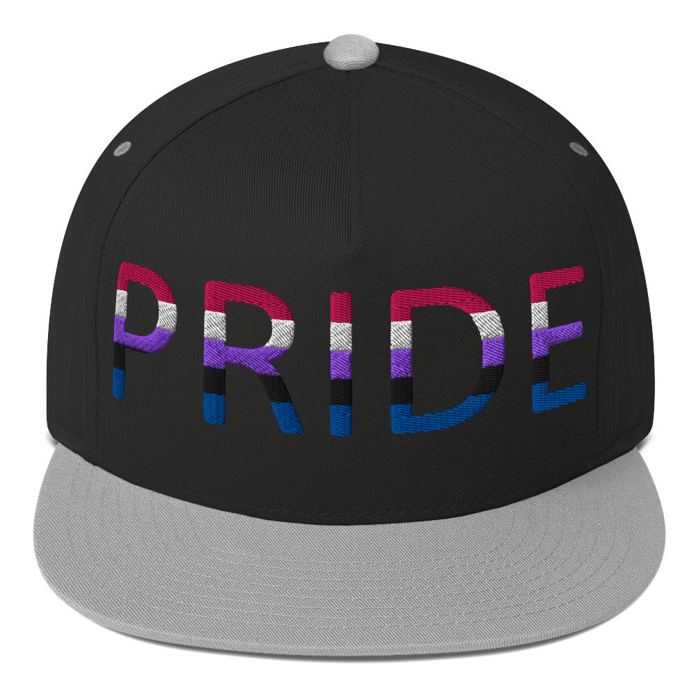 Genderfluid Pride Embroidered Snapback Baseball Cap Black Grey Genderfluid genderfluid-pride-embroidered-snapback-baseball-cap-black-grey-front