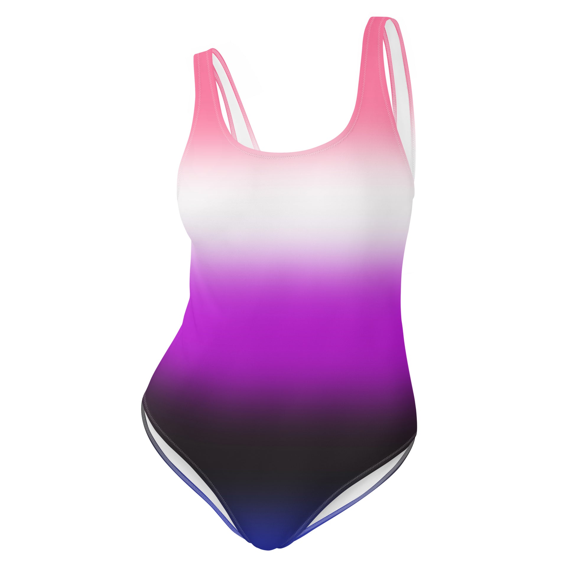 Genderfluid pride Gradient swimsuit with pink to blue color transition on a white background