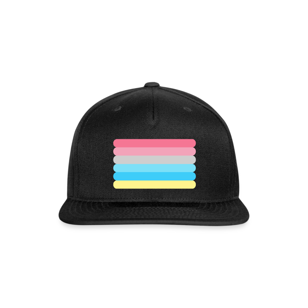 Genderflux Pride Flag Rounded Snapback Baseball Cap black Genderflux genderflux-pride-flag-rounded-snapback-baseball-cap-black-front