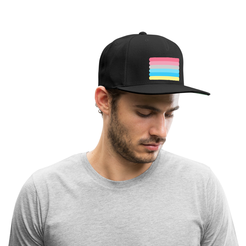Genderflux Pride Flag Rounded Snapback Baseball Cap genderflux-pride-flag-rounded-snapback-baseball-cap-black-lifestyle