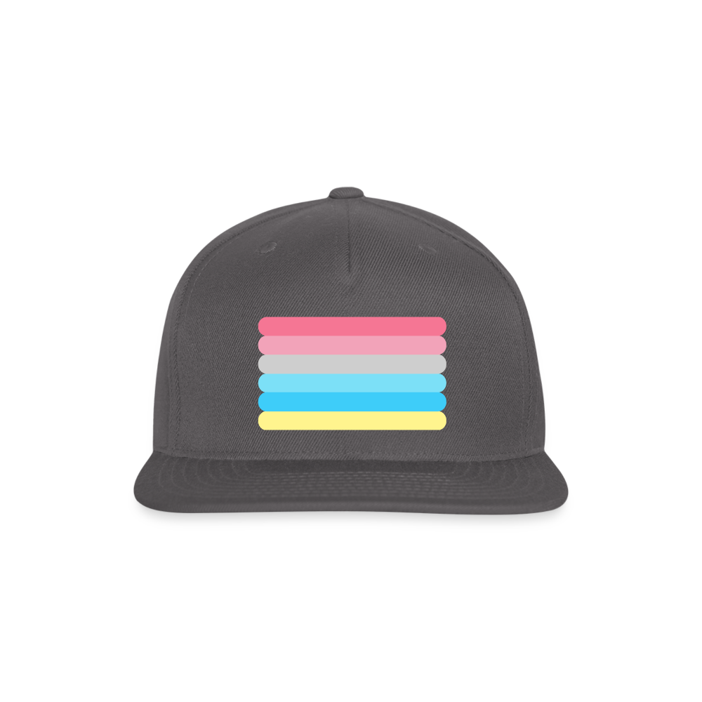 Genderflux Pride Flag Rounded Snapback Baseball Cap dark grey Genderflux genderflux-pride-flag-rounded-snapback-baseball-cap-gray-front