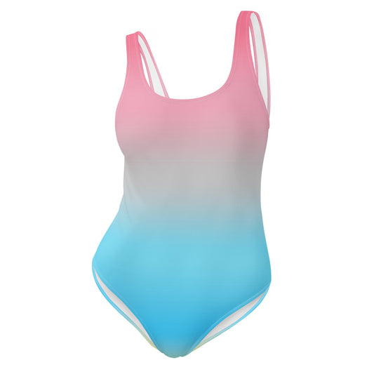 genderflux pride Gradient pink to blue swimsuit on a white background
