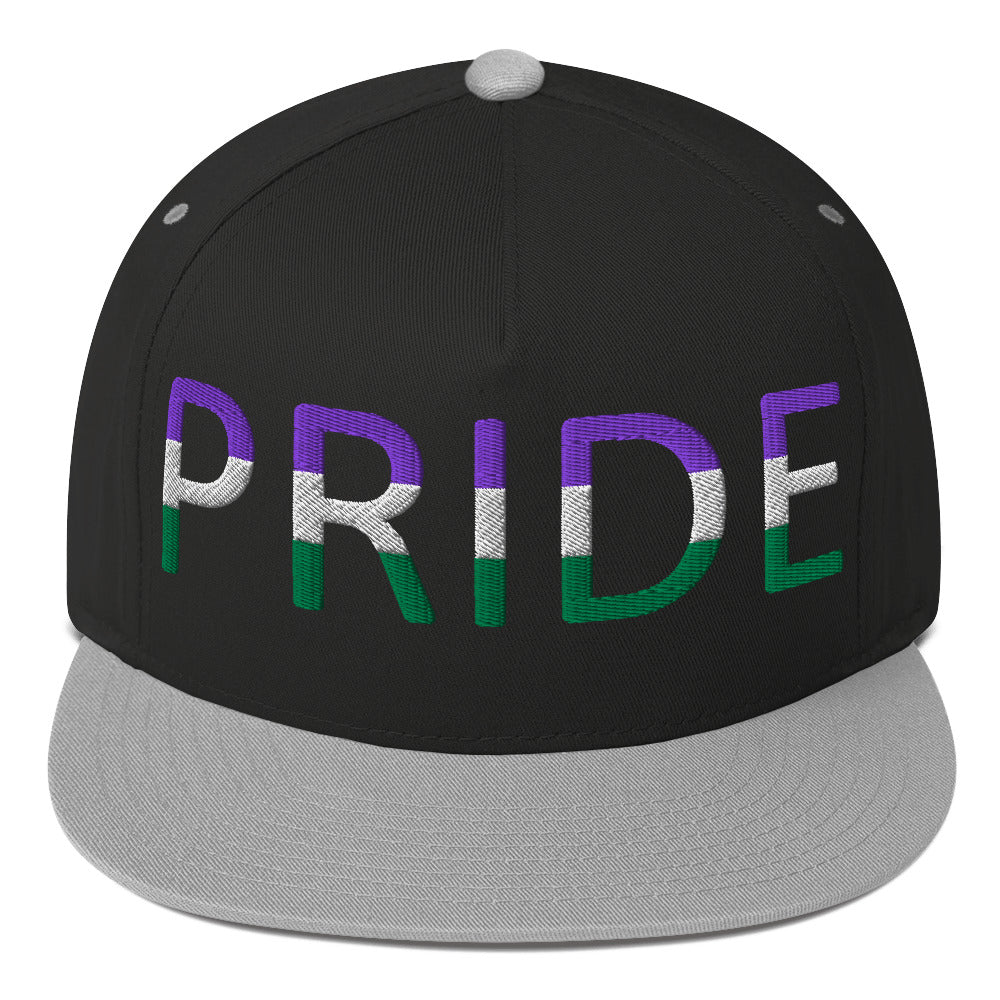 Genderqueer Pride Embroidered Snapback Baseball Cap Black Grey Genderqueer genderqueer-pride-embroidered-snapback-baseball-cap-black-grey-front