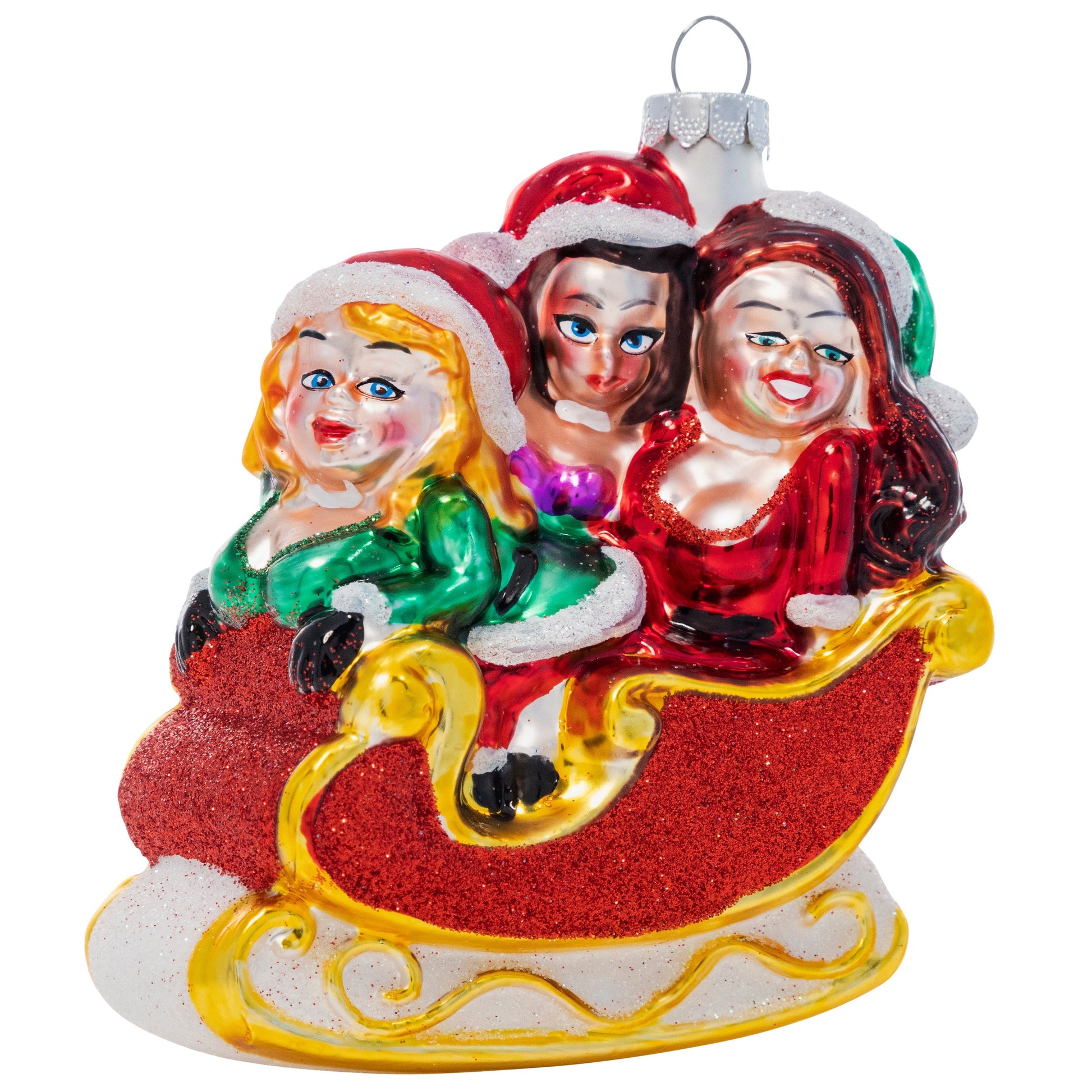 Girls Sleigh Ride - Hand-Blown Glass Holiday Ornament girls-sleigh-ride-hand-blown-glass-holiday-christmas-ornament-front
