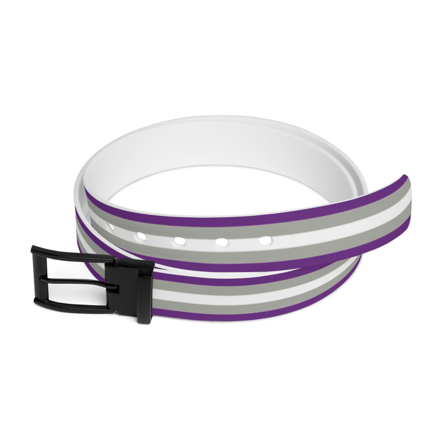 greysexual pride striped belt with purple, gray, and white bands on a white background
