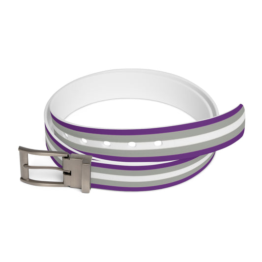 greysexual pride striped belt with purple and gray bands on a white background