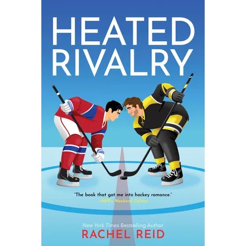 Book cover of 'Heated Rivalry' featuring two hockey players on an ice rink.